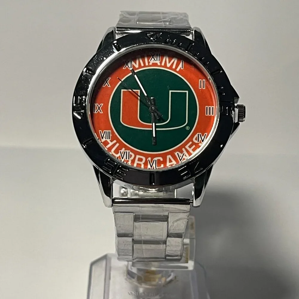 Miami Hurricanes NCAA Team Logo Men's Stainless-Steel Watch NEW